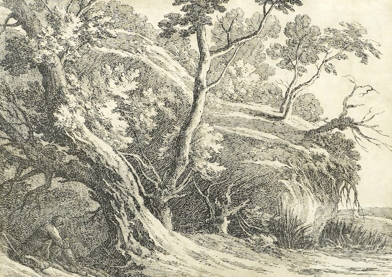 Richard Cooper Junior (1740-1814), ‘Landscape with Trees’, ink on buff paper, signed, 23 x 31cm